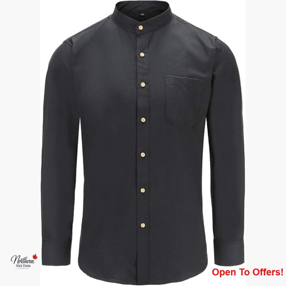 Men's Long Sleeve Oxford Banded Collar Dress Shirt